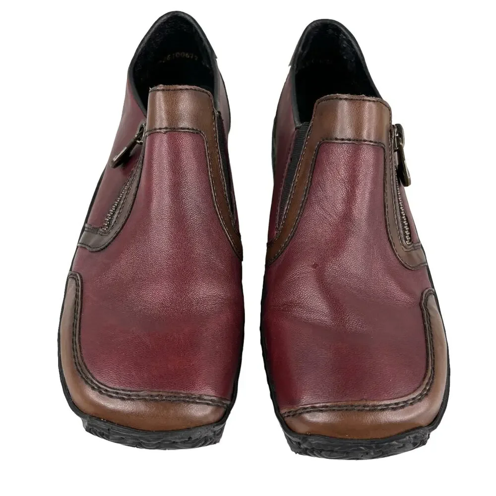Rieker Red Burgundy Wine Leather Slip On Loafers 38
